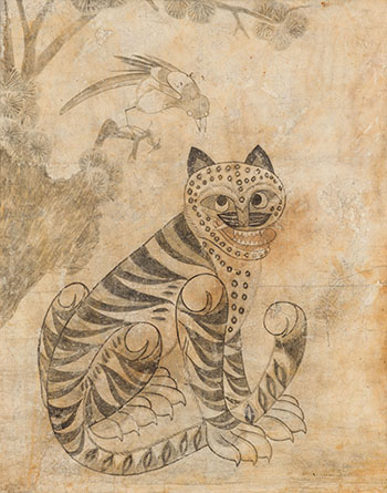 Korean School - Tiger and Magpie, 19th Century by  Korean Art vendu pour $750