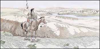 Blackfoot Scout Watching Over River Flat Camp (01670/2013-2610) by Henry Standing Alone vendu pour $216