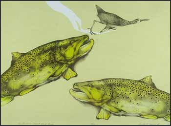 The Brown Trout and Bird (00213/2013-T599) by Jack L. Cowin vendu pour $313