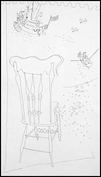 Ornate Chair, Flag & Boats par Bertram Charles (B.C.) Binning