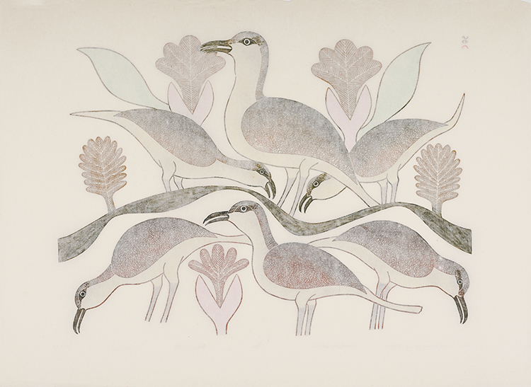Birds Feeding Among Spring Flowers by Kenojuak Ashevak