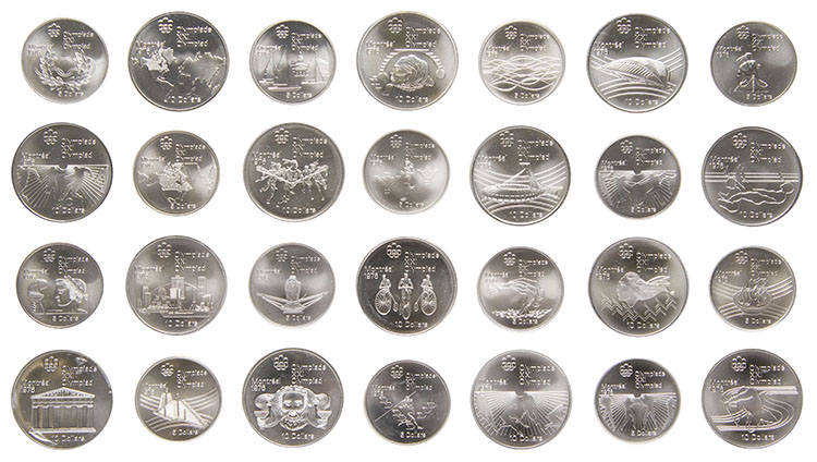 28-Piece Elizabeth II Silver Matte Uncirculated Set of $5 and $10, Series I through VII, “Montreal Olympics” par  Canada