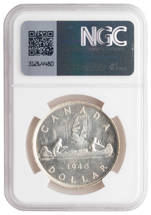 George VI Silver Dollar 1948, NGC AU58 by  Canada