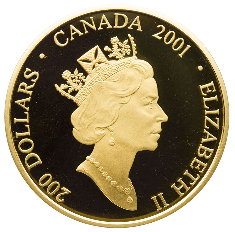 Elizabeth II Gold Proof 200 Dollars 2001, “The Habitant Farm – Cornelius Krieghoff” by  Canada