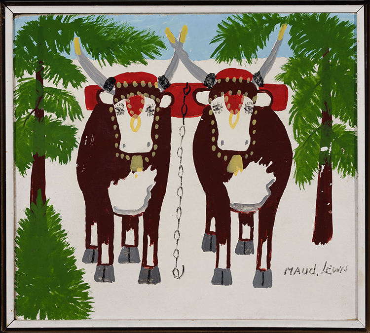Two Oxen in Winter par Maud Lewis