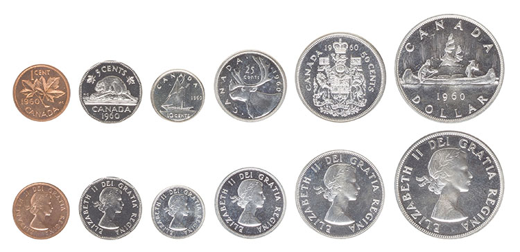 Lot of Seven Brilliant Uncirculated and Prooflike Uncirculated Royal Canadian Mint Sets - 1953, 1954, 1956, 1957, 1958, 1959, and 1960 par  Canada