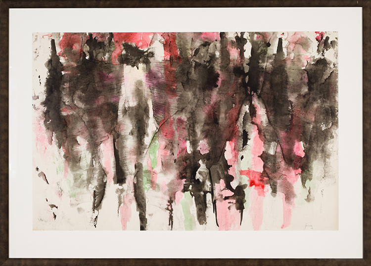 Abstraction en noir, rose et vert par Lise Gervais