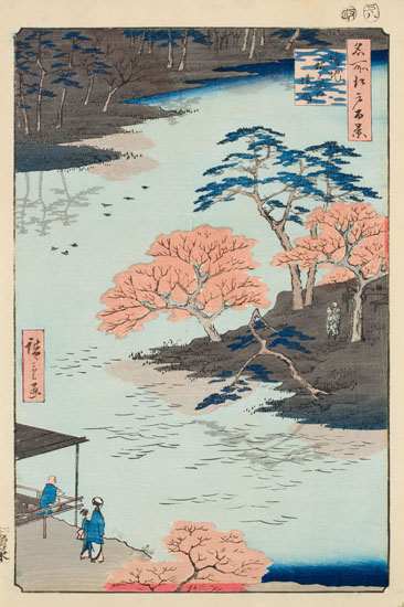 Robe-Hanging Pine, Senzoku Pond and Inside Akiba Shrine, Ukeji from Meisho Edo hyakkei (100 Famous Views of Edo) par Ando Hiroshige