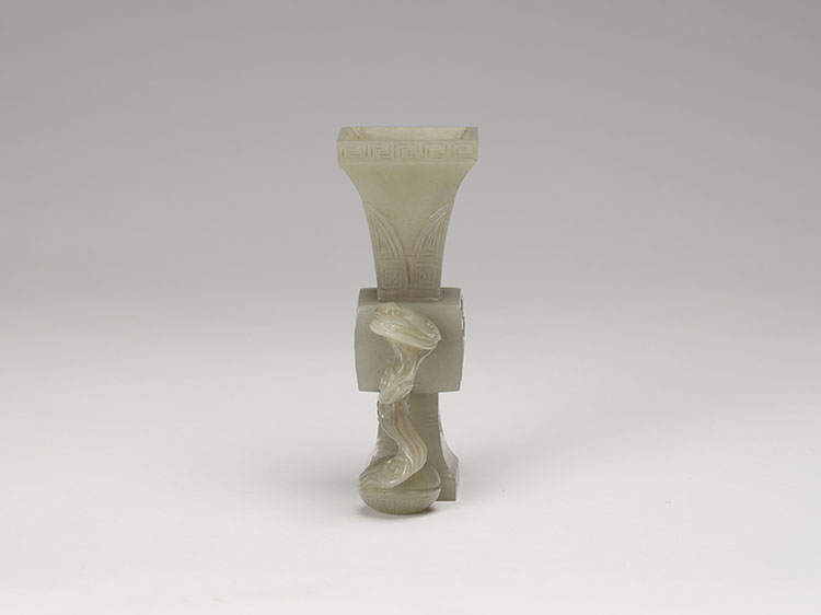 A Chinese Pale Celadon Jade Carved Archaistic Fanghu, 19th Century par  Chinese Art