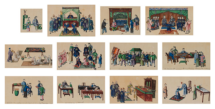 Group of Twelve Chinese Export Pith Paper Paintings, 19th Century par  Chinese School