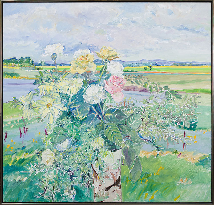 Flowers and a Green Landscape by Dorothy Knowles