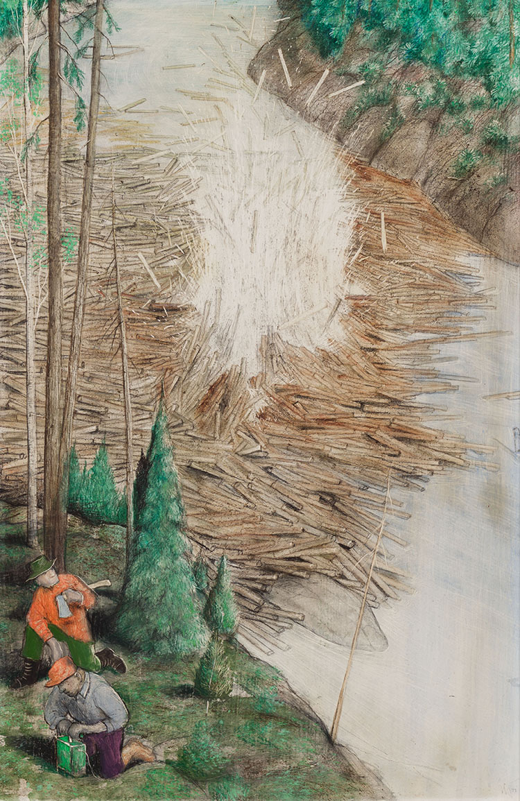 Dynamiting the Log Jam by William Kurelek