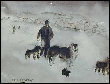 Untitled (Man Walking Dogs) by Eric Freifeld vendu pour $575