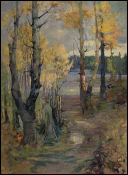 Autumn Birch Trees on the Lake by Charles John Collings sold for $8,050