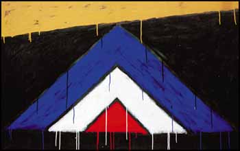 Bande dorée sur fond noir avec triangles bleu, blanc et rouge by Serge Lemoyne vendu pour $15,210