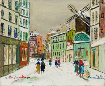 Moulin de la Galette, rue Lepic, Montmartre by Maurice Utrillo vendu pour $49,250