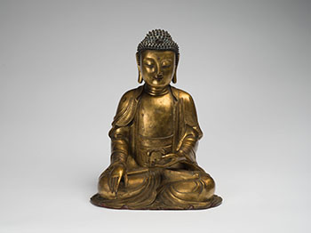 A Large Chinese Gilt Bronze Seated Figure of Buddha Shakyamuni, Ming Dynasty, 16th/17th Century by  Chinese Art sold for $40,250