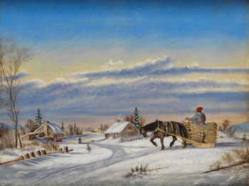 Habitant Farm in Winter by Attributed to Cornelius David Krieghoff vendu pour $11,800