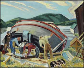 Repairing the Boat, Lake Superior / Untitled (verso) by Muriel Yvonne McKague Housser vendu pour $7,020