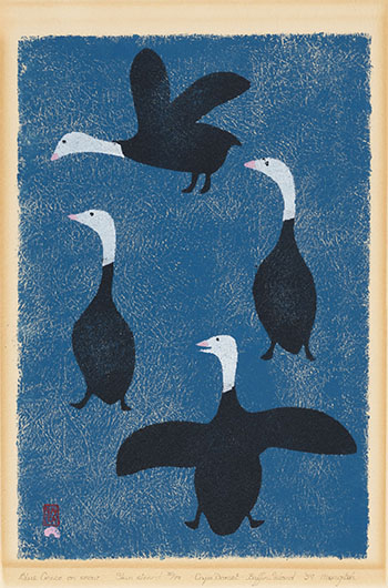 Blue Geese on Snow by Kellypalik Mungitok sold for $3,438