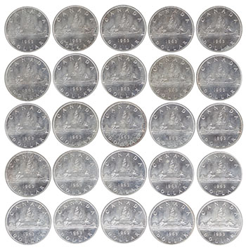 Original Mint Bag of 100 Silver Dollar Coins, 1963 by  Canada vendu pour $2,375