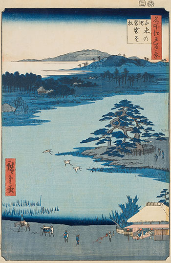 Robe-Hanging Pine, Senzoku Pond and Inside Akiba Shrine, Ukeji from Meisho Edo hyakkei (100 Famous Views of Edo) by Ando Hiroshige vendu pour $1,250