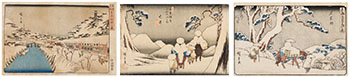 Three Views: Oi, Ishiyajushi and Akabane Bridge by Ando Hiroshige sold for $1,000