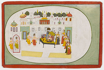 A Large Rajasthan Painted Miniature of Krishna and Consort Receiving Royal Guests, 18th/19th Century by Indian Art vendu pour $2,500