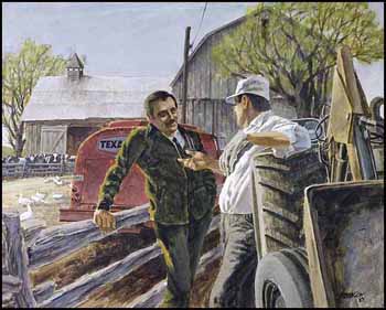 Texaco Workers Talking at a Farm (00708/2013-648) by Brian R. Johnson vendu pour $250