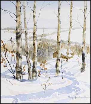 Winter Landscape with Cabin (00722/2013-651) by Suzanne Sandboe vendu pour $344