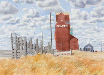 Pioneer Grain Elevator (03154/506) by Stanford James Perrott sold for $1,875