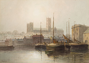 Brayford Pool and Lincoln Cathedral by Charles E. Hannaford sold for $563