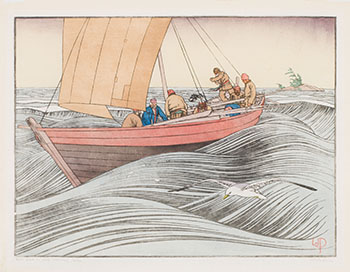 York Boat on Lake Winnipeg par Walter Joseph (W.J.) Phillips