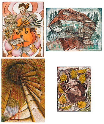 Set of 4 Linocuts par Richard Calver