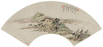 Mountain and River Landscape Fan Leaf par Tang Dai