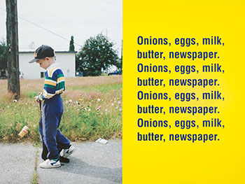Onions, eggs, milk, butter, newspaper by Ken Lum