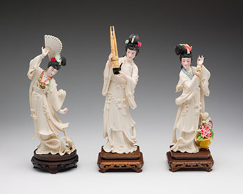 Group of Three Chinese Tinted Ivory Carved Maidens, circa 1955 by  Chinese Art