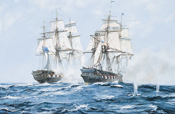 The Action between H.M.S. Java and USS Constitution, 1812 by Montague J. Dawson