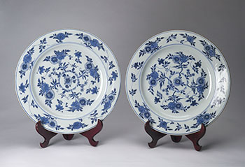 A Pair of Large Chinese Blue and White Floral Plates, Kangxi Period by  Chinese Art