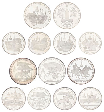 28-Piece Silver Proof Set of (14) 5 Roubles and (14) 10 Roubles, 