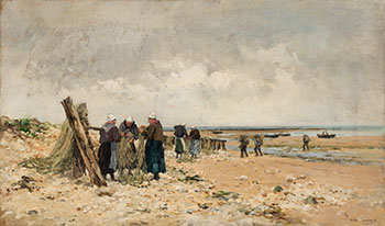 Mending Nets on the Beach by Emile Louis Vernier