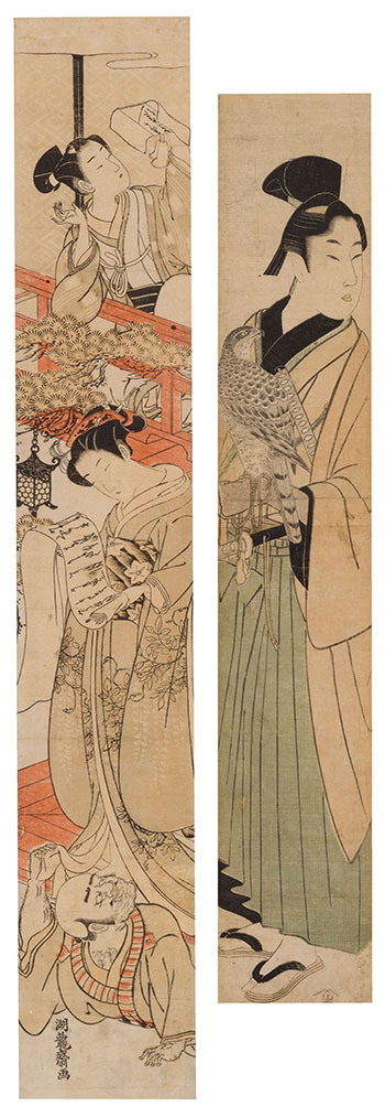 Two Japanese Ukiyo-e School Pillar Woodblock Prints by  Japanese Art