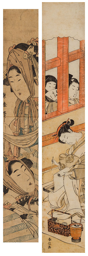 Two Japanese Ukiyo-e School Pillar Woodblock Prints by  Japanese Art