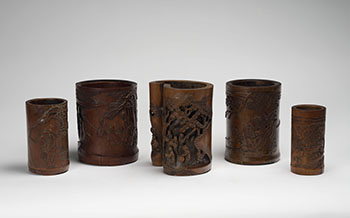 A Group of Five Chinese Carved Bamboo Brushpots, Qing Dynasty par  Chinese Art