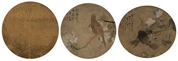 Three Rounded Fan Paintings, 19th Century par  Chinese School