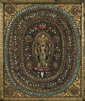 A Large and Magnificent Nepalese Gilt Copper and Gem-Set Votive Plaque of Vishnu, 18th/19th Century by  Nepalese Art