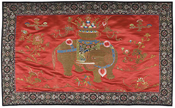A Chinese Red Silk Ground Elephant Panel, Late Qing Dynasty by  Chinese Art