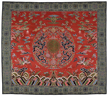 A Chinese Red Silk Ground Dragon and Phoenix Wedding Panel, 19th Century par  Chinese Art