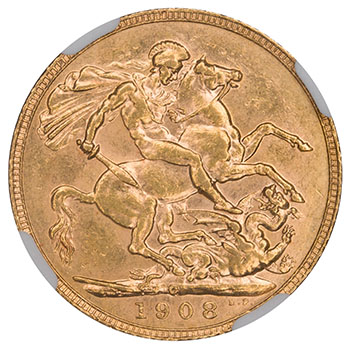 Edward VII Specimen Gold Sovereign 1908C, Ottawa Mint, NGC SP55 by  Canada