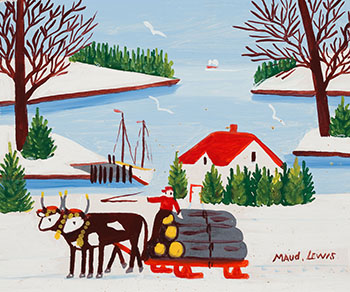 Oxen Pulling Logs par Maud Lewis